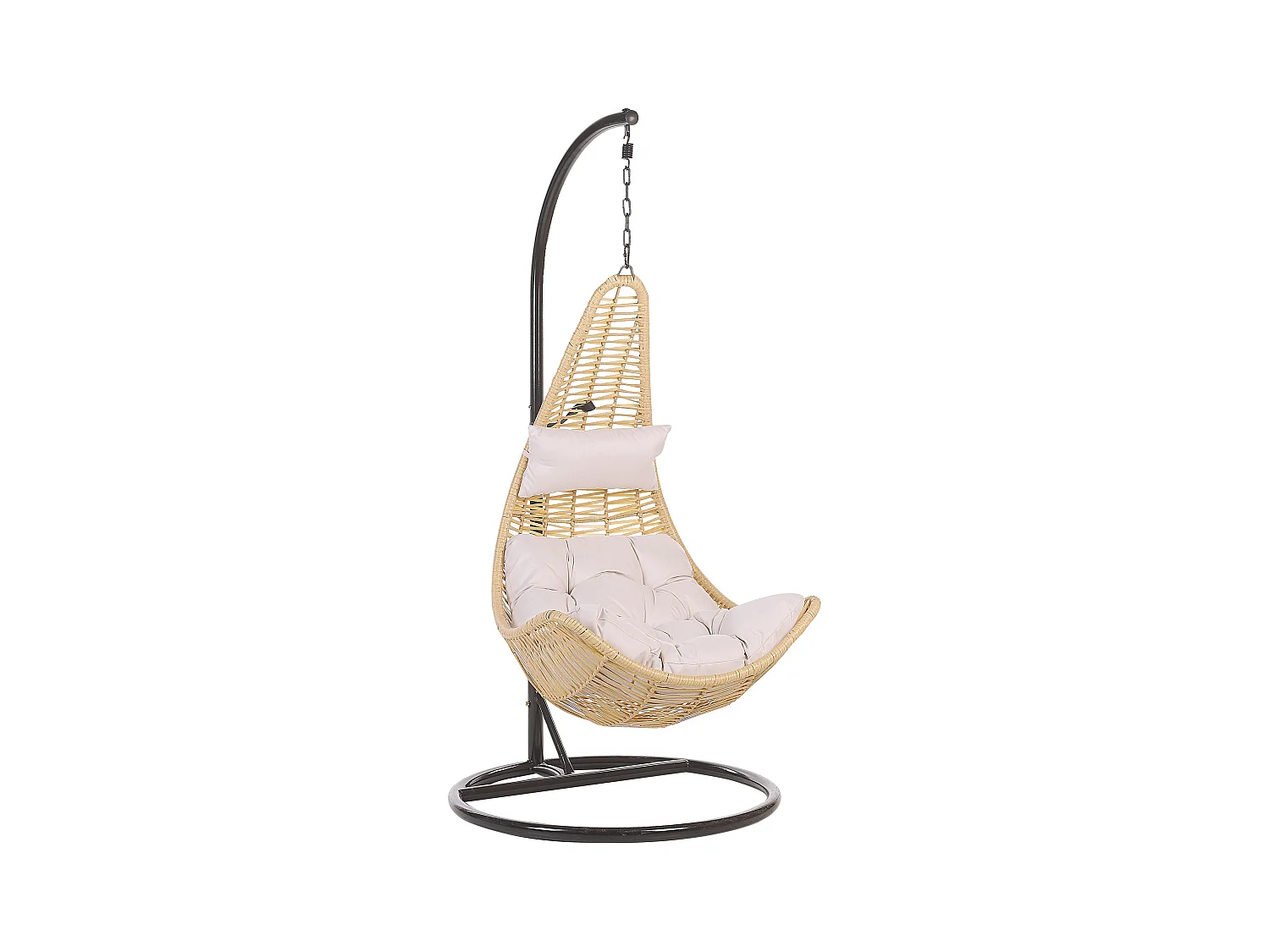 Hängesessel mit Gestell Beige Rattan mit Sitz- und Kopfkissen Boho Stil Atri II