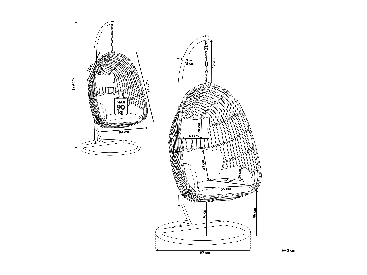 Fauteuil suspendu avec support CASOLI Gris