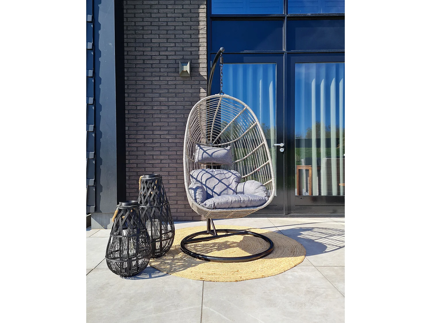 Hängesessel mit Gestell CASOLI Polyrattan Grau