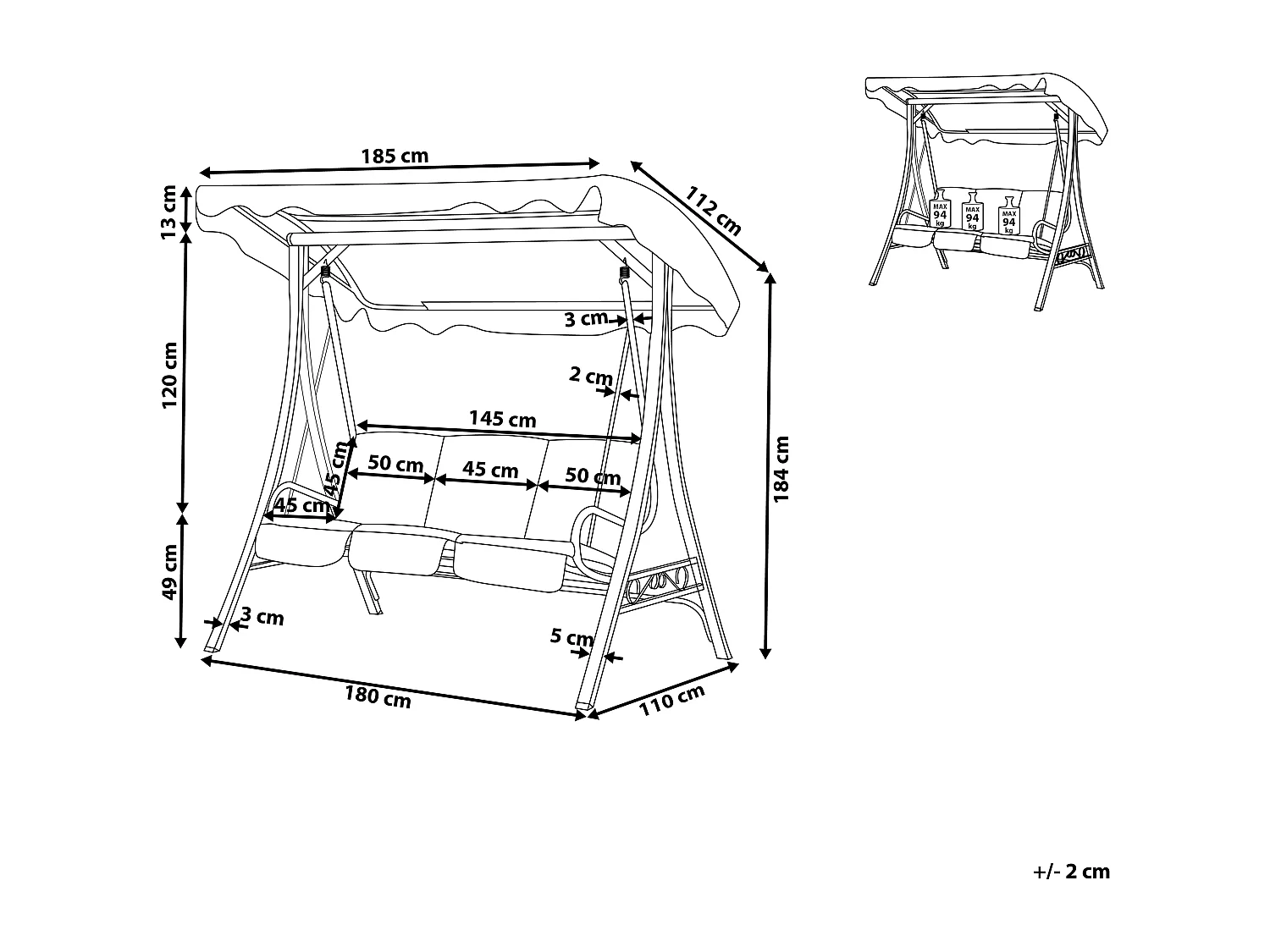 Balancelle de jardin GARBO Métal Gris foncé