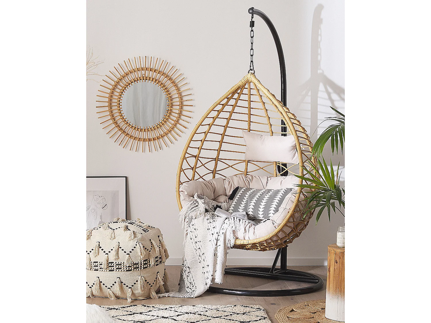 Fotel wiszący ze stojakiem ARSITA Technorattan Naturalny