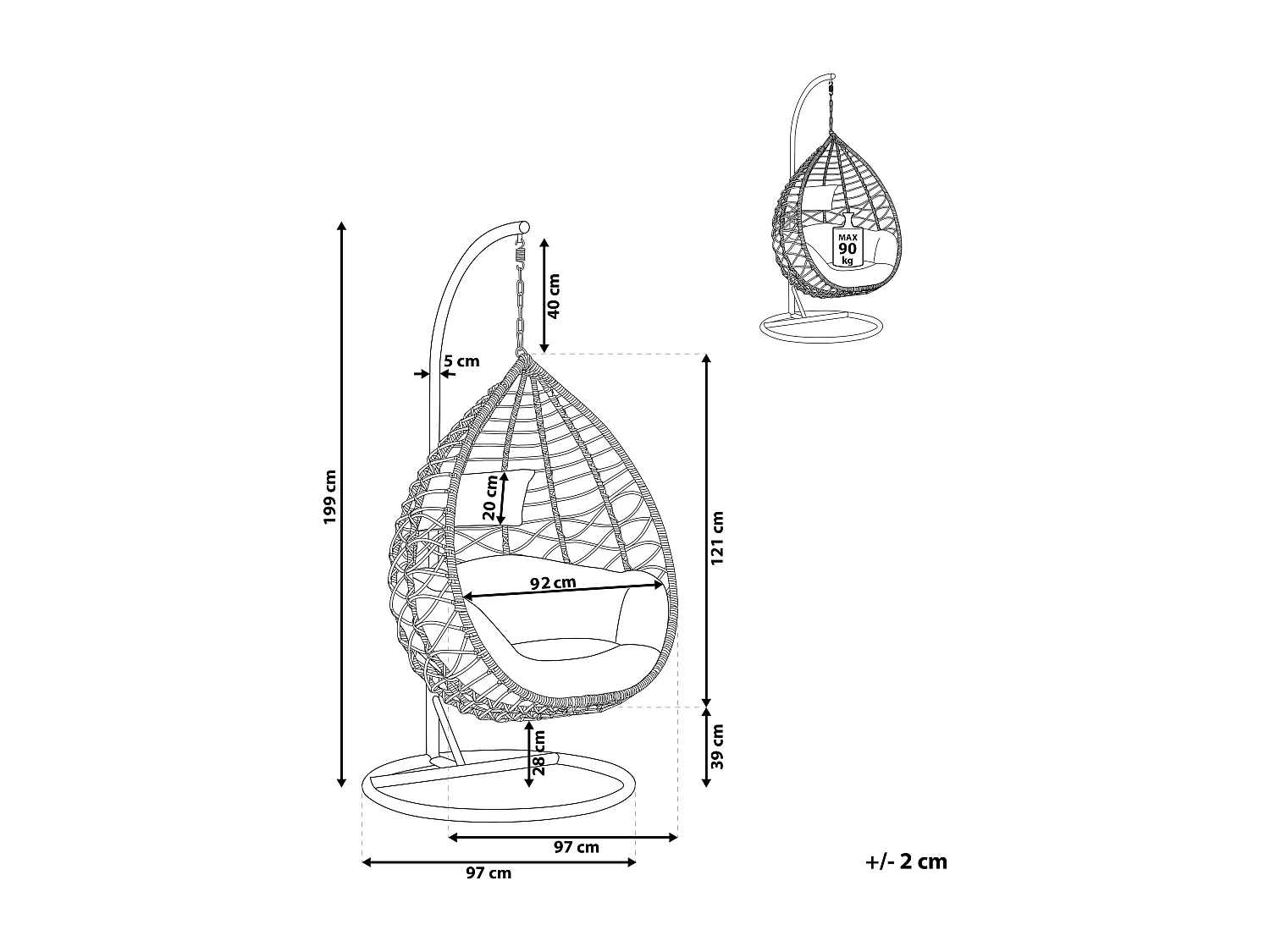 Fotel wiszący ze stojakiem ARSITA Technorattan Naturalny