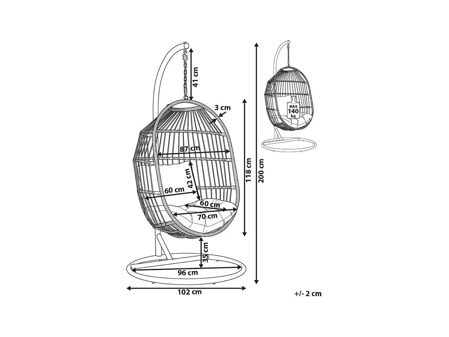 Fauteuil suspendu avec support ALBA Blanc