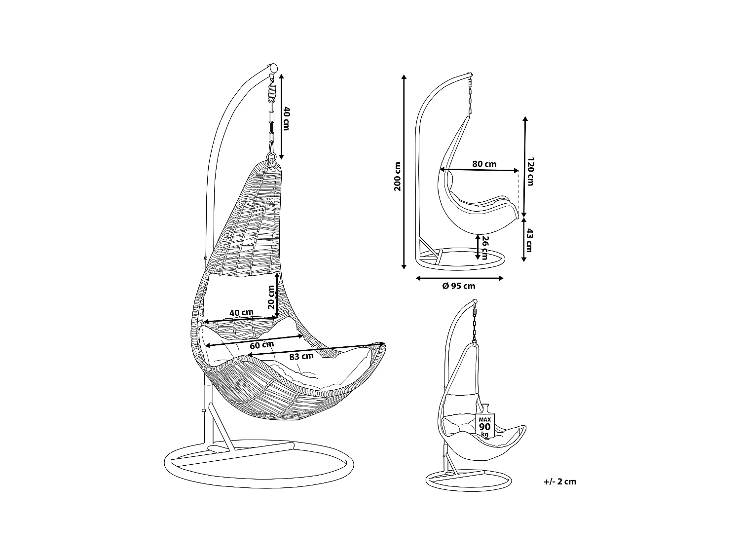 Fauteuil suspendu avec support ATRI Noir
