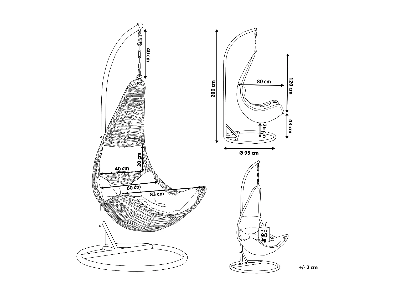 Fauteuil suspendu avec support ATRI Noir