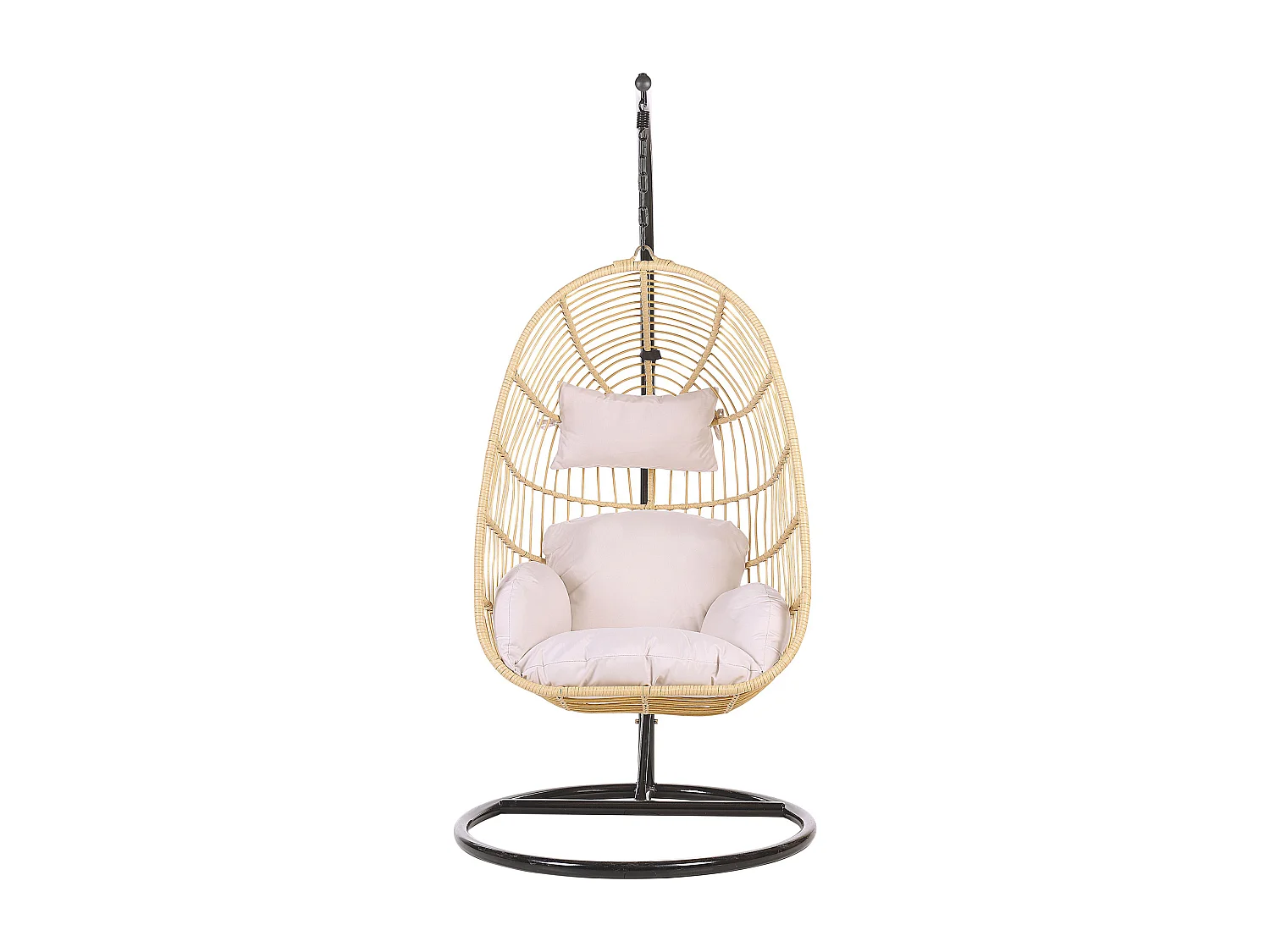 Moderner Hängekorbsessel Rattan mit schwarzem Gestell inkl. Kissen Beige Casoli