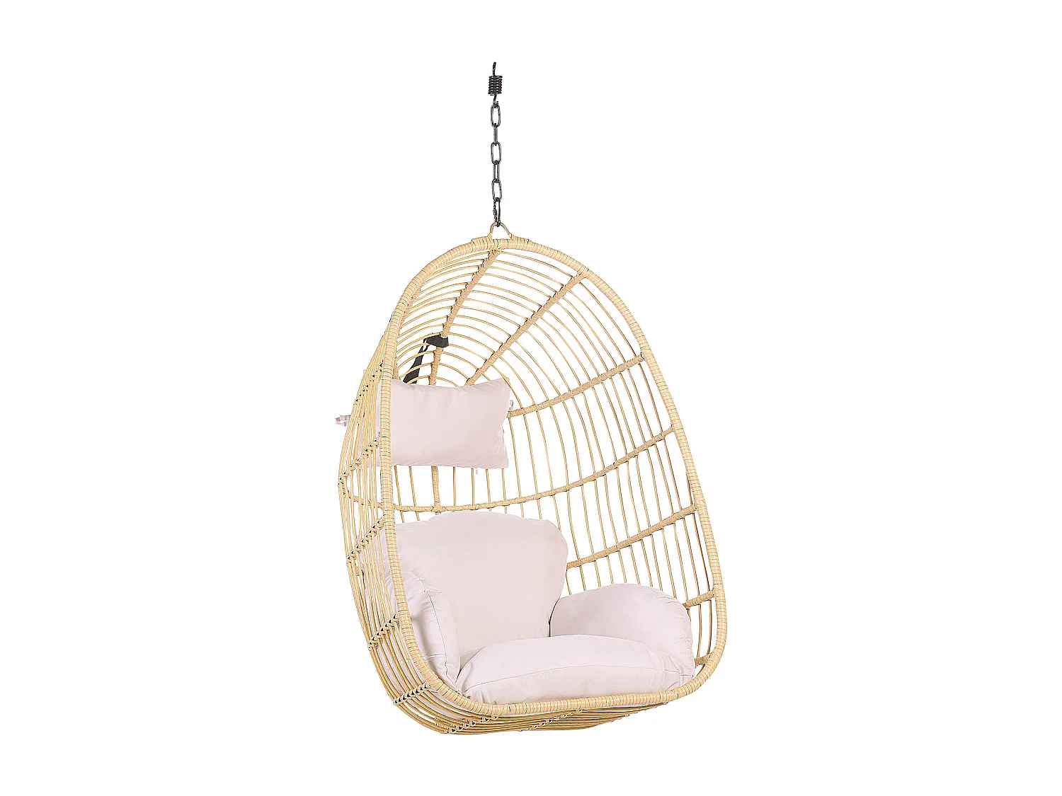 Moderner Hängekorbsessel Rattan mit schwarzem Gestell inkl. Kissen Beige Casoli
