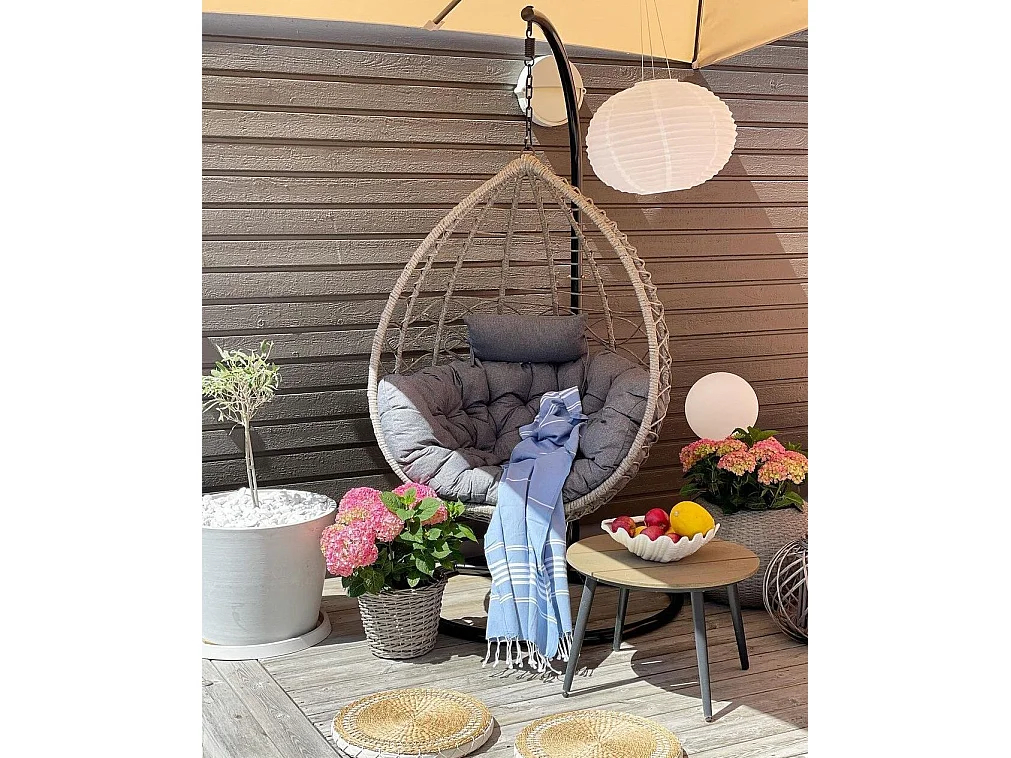 Hängesessel mit Gestell ARSITA Polyrattan Grau