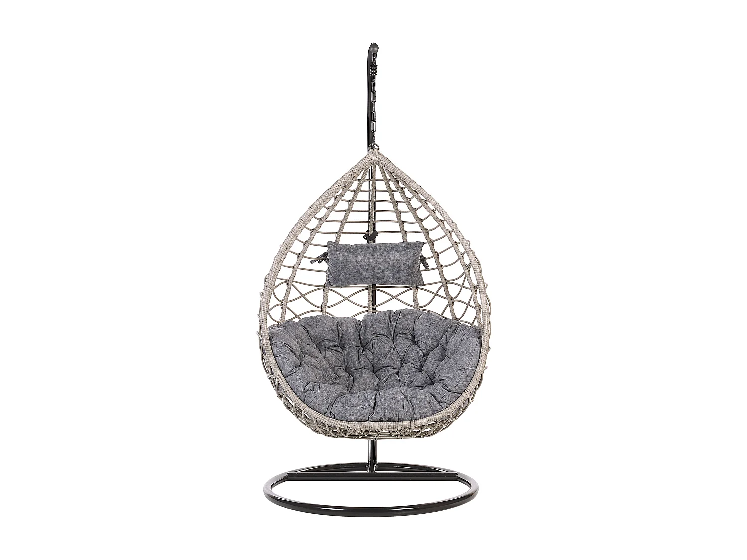 Moderner Hängekorbsessel Rattan mit schwarzem Gestell inkl. Kissen Grau Arsita