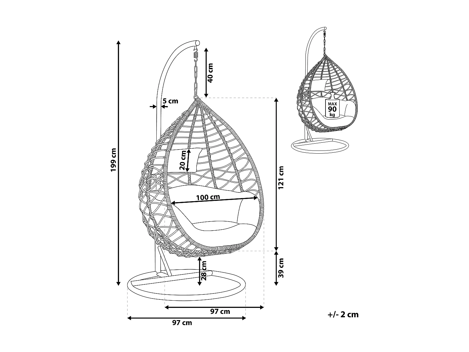 Fauteuil suspendu avec support ARSITA Polyrotin Gris