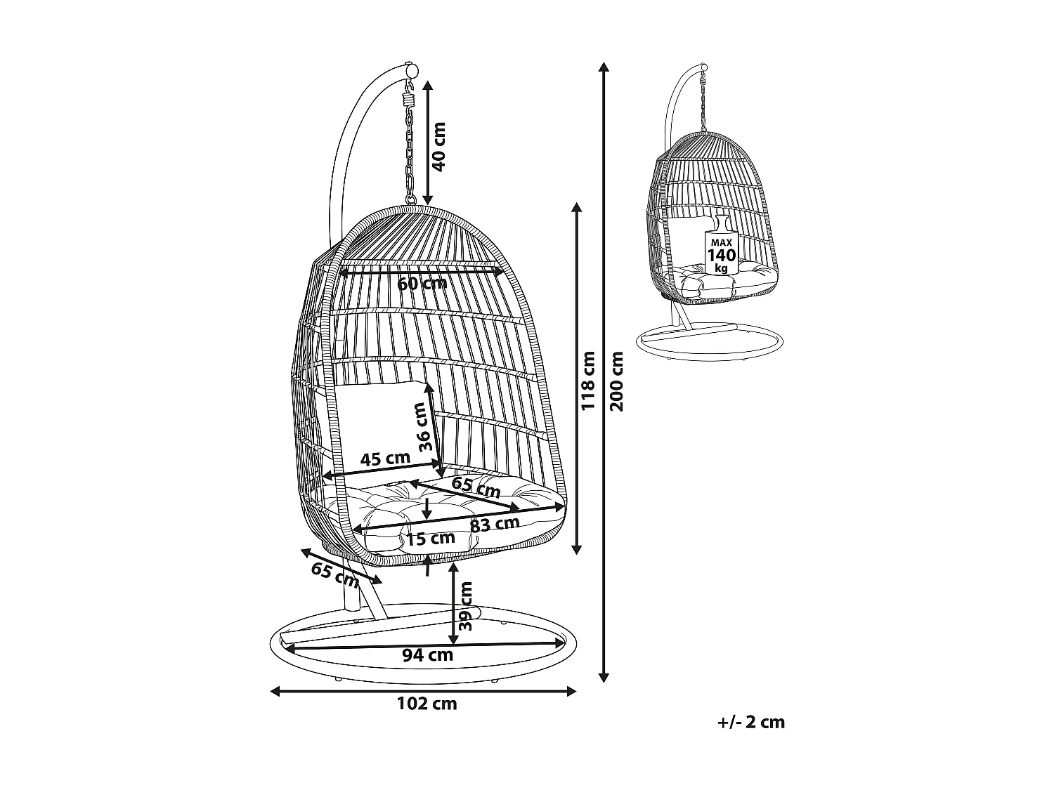Fauteuil suspendu avec support ALLERA Métal Noir