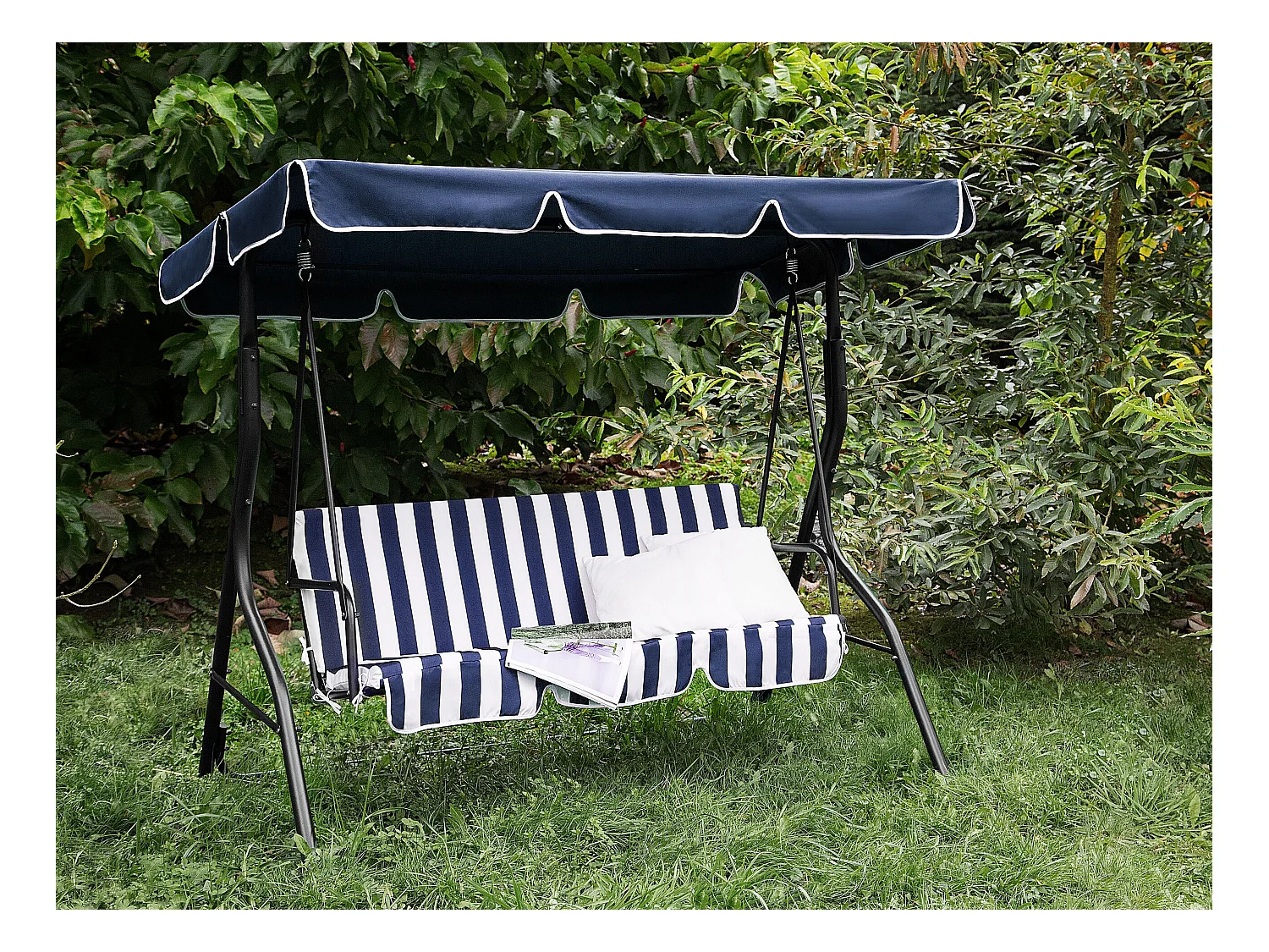 Stilvolles Hollywoodschaukel für Garten in Streifen weiß/blau Chaplin