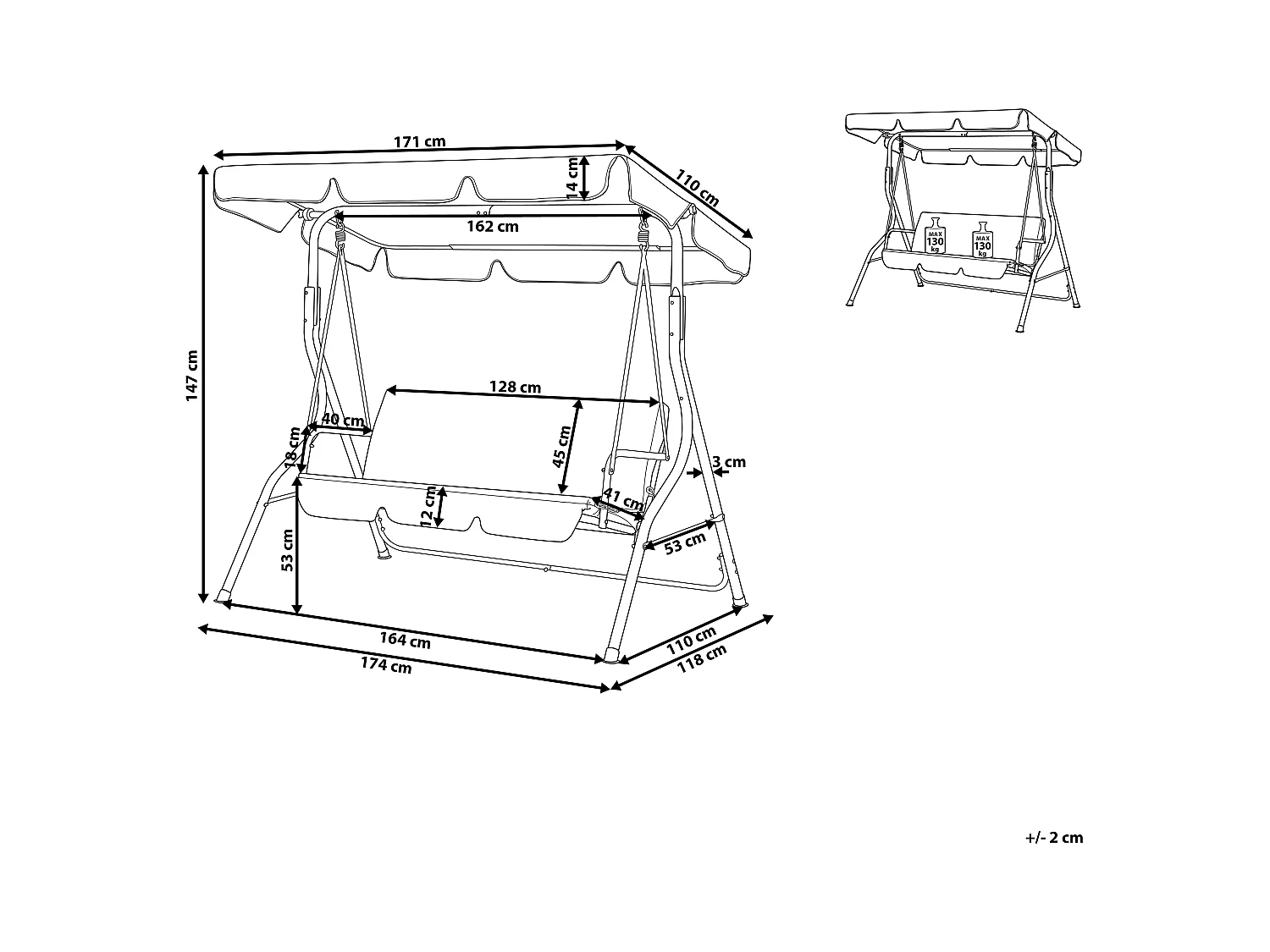 Stilvolles Hollywoodschaukel für Garten in Streifen weiß/blau Chaplin