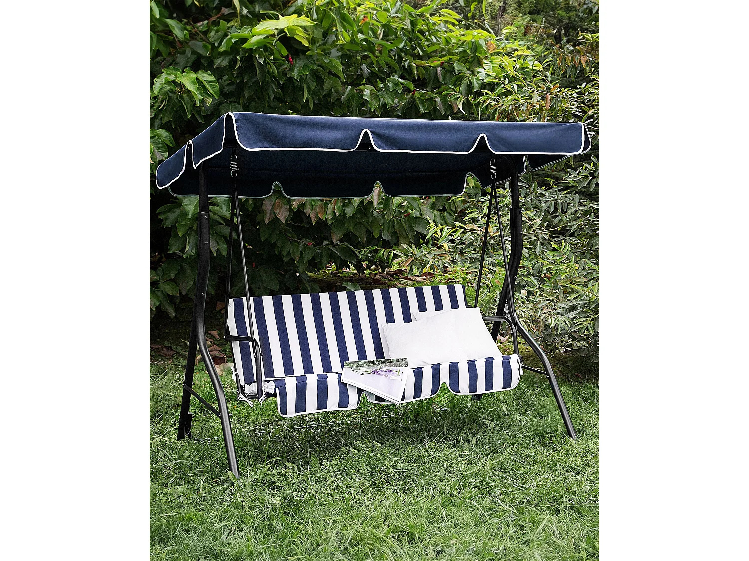 Stilvolles Hollywoodschaukel für Garten in Streifen weiß/blau Chaplin