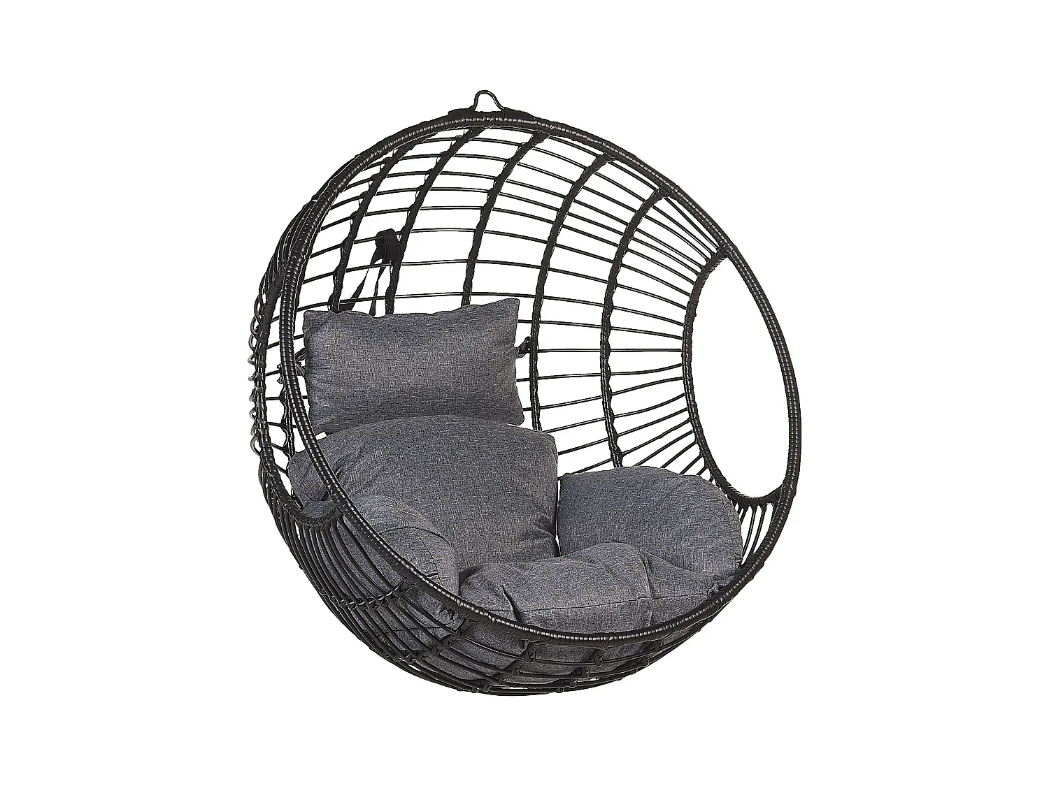 Hängekorbsessel aus Rattan Schwarz ohne Gestell inkl. Sitz- u. Kopfkissen Aspio