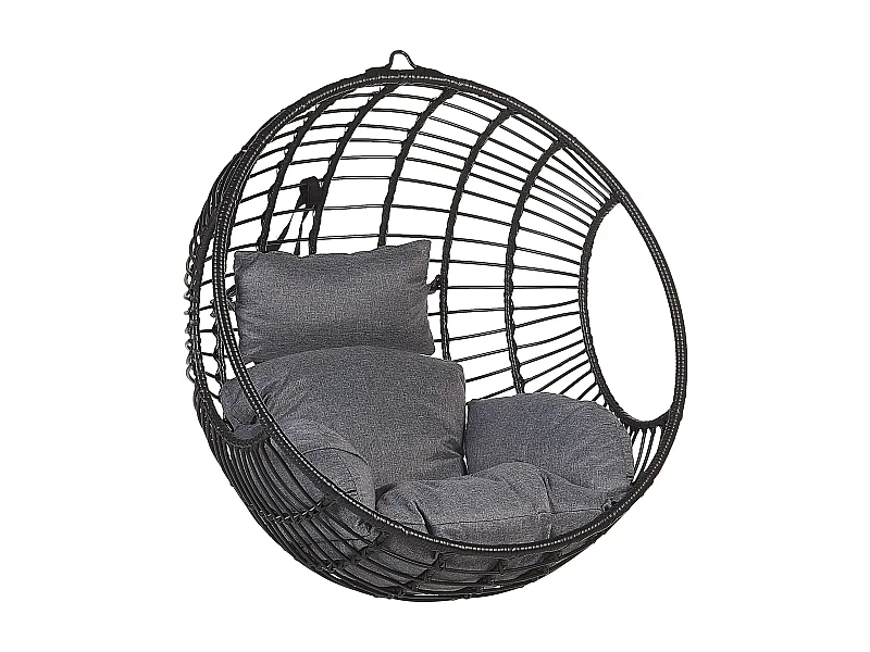 Hängekorbsessel aus Rattan Schwarz ohne Gestell inkl. Sitz- u. Kopfkissen Aspio