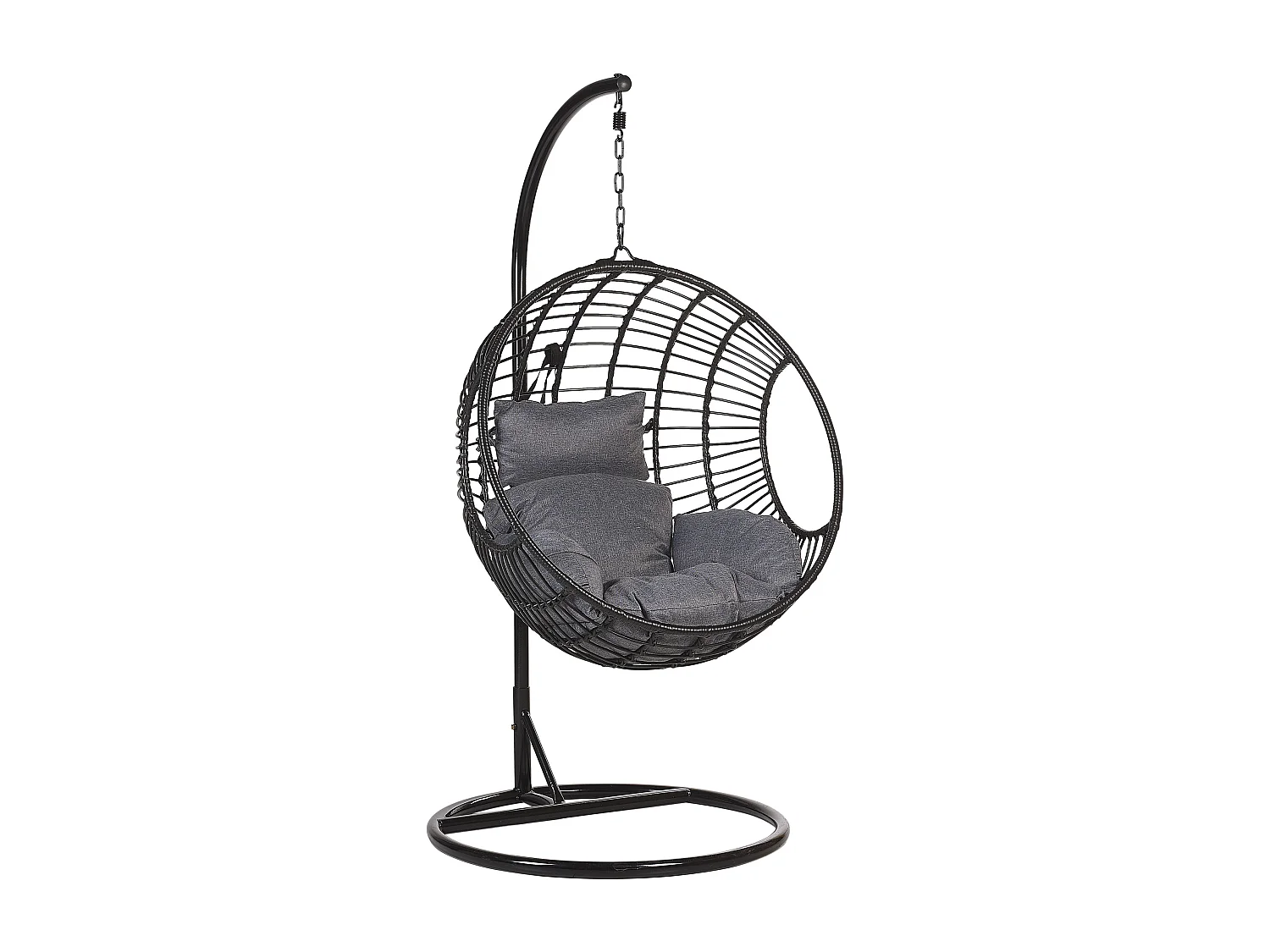 Moderner Hängekorbsessel Rattan mit schwarzem Gestell inkl. Kissen Schwarz Aspio