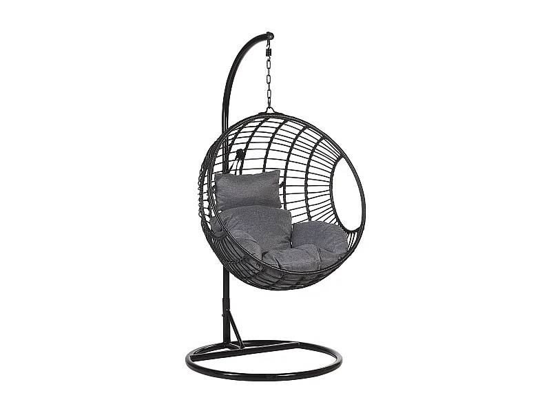 Moderner Hängekorbsessel Rattan mit schwarzem Gestell inkl. Kissen Schwarz Aspio
