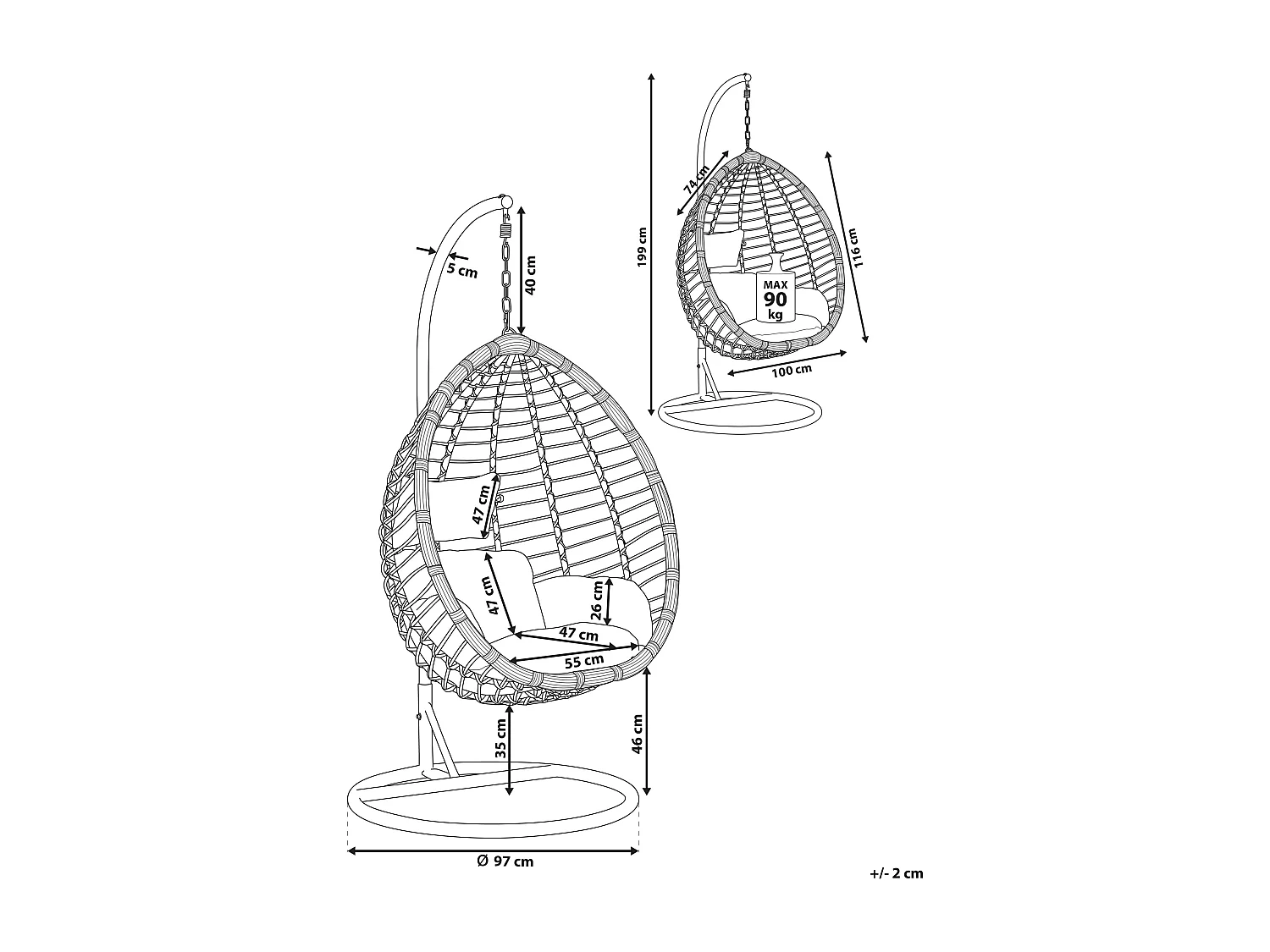 Silla colgante con soporte TOLLO Negro