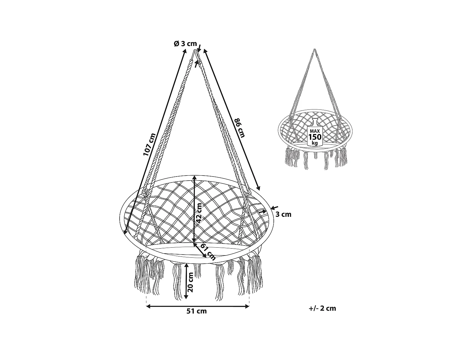 Hängesessel grau Boho-Stil Baumwolle / Polyester Gabella
