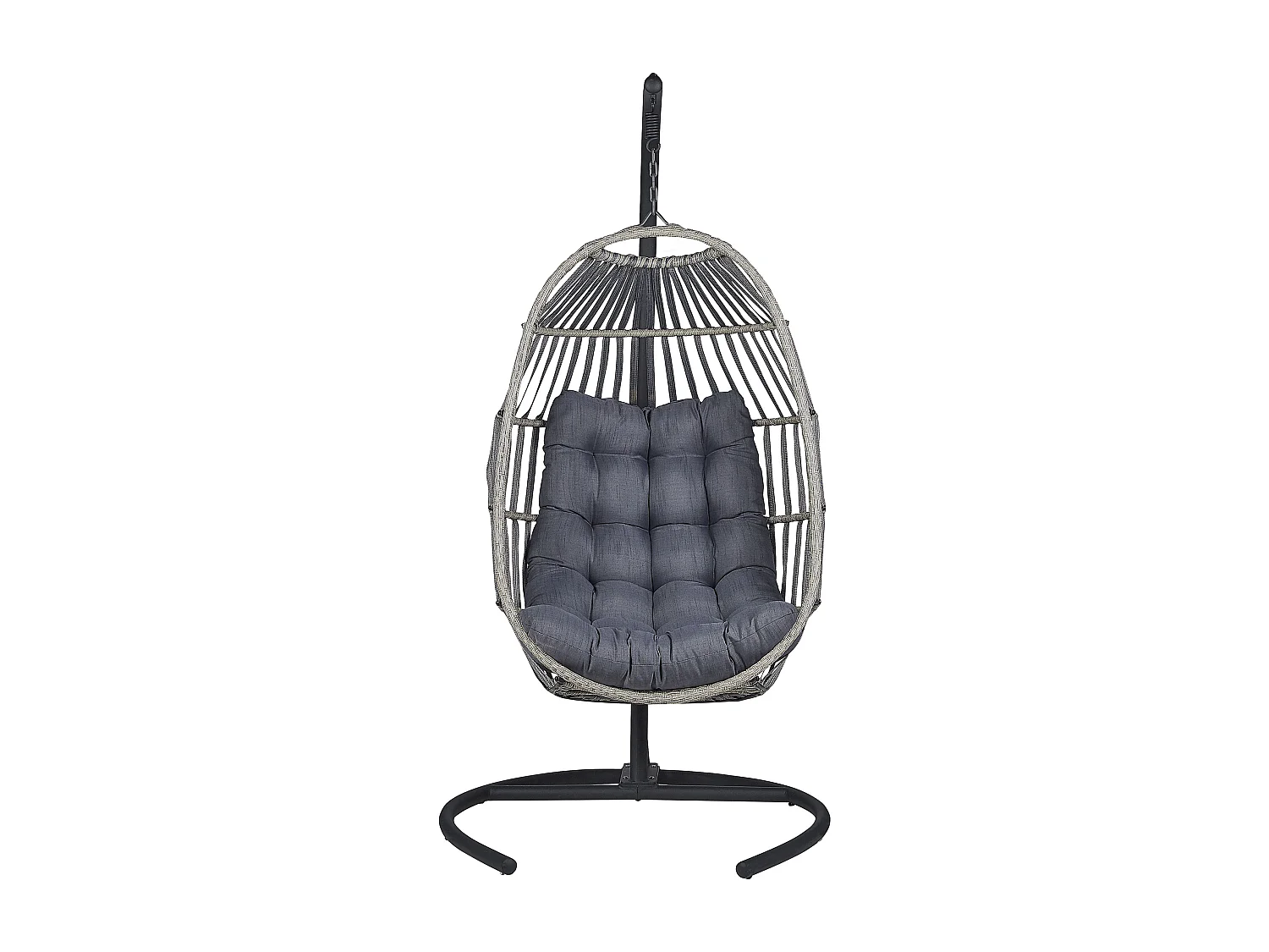 Moderner Hängesessel Rattan mit schwarzem Gestell inkl. Kissen dunkelgrau Sesia