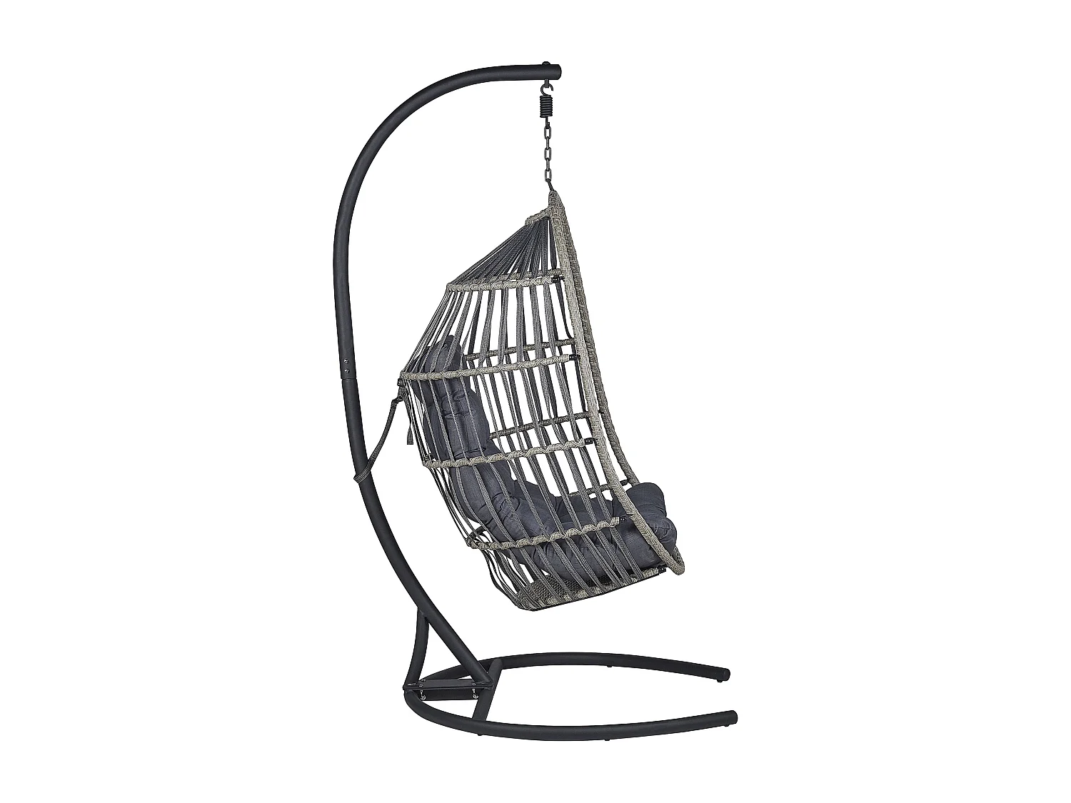 Moderner Hängesessel Rattan mit schwarzem Gestell inkl. Kissen dunkelgrau Sesia