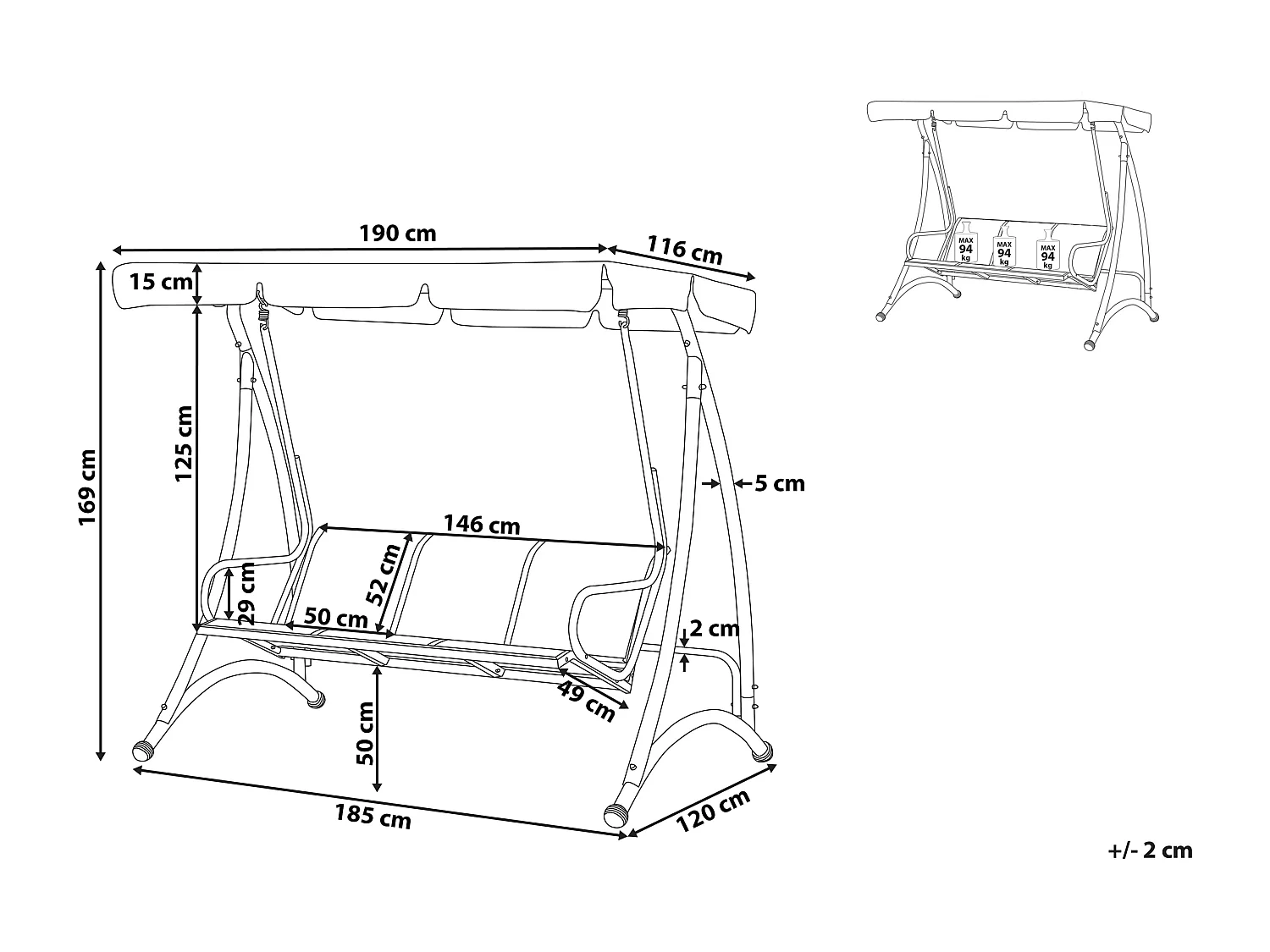 Huśtawka ogrodowa BOGART Metal Szary
