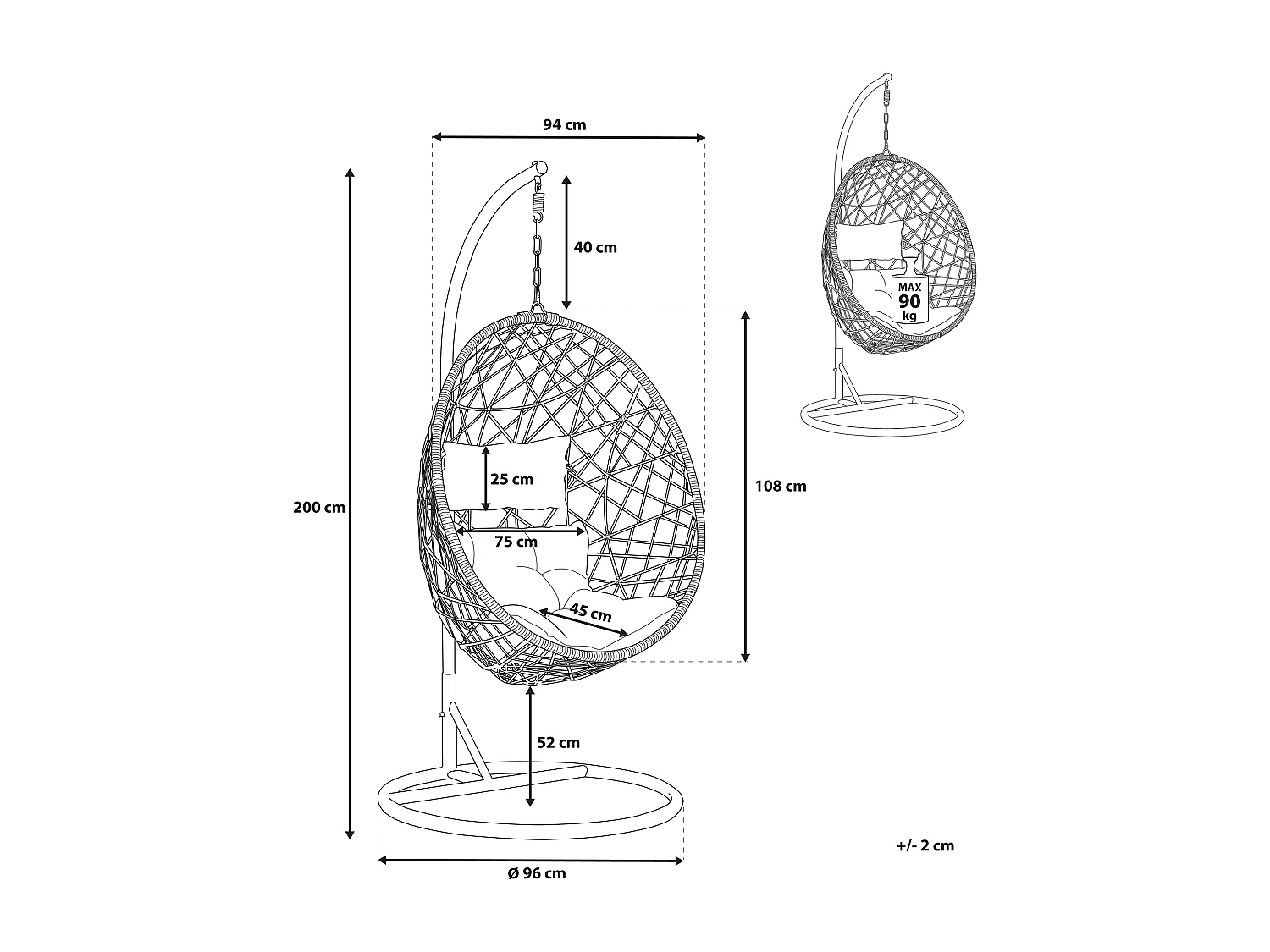 Fauteuil suspendu avec support ALATRI Polyrotin Noir