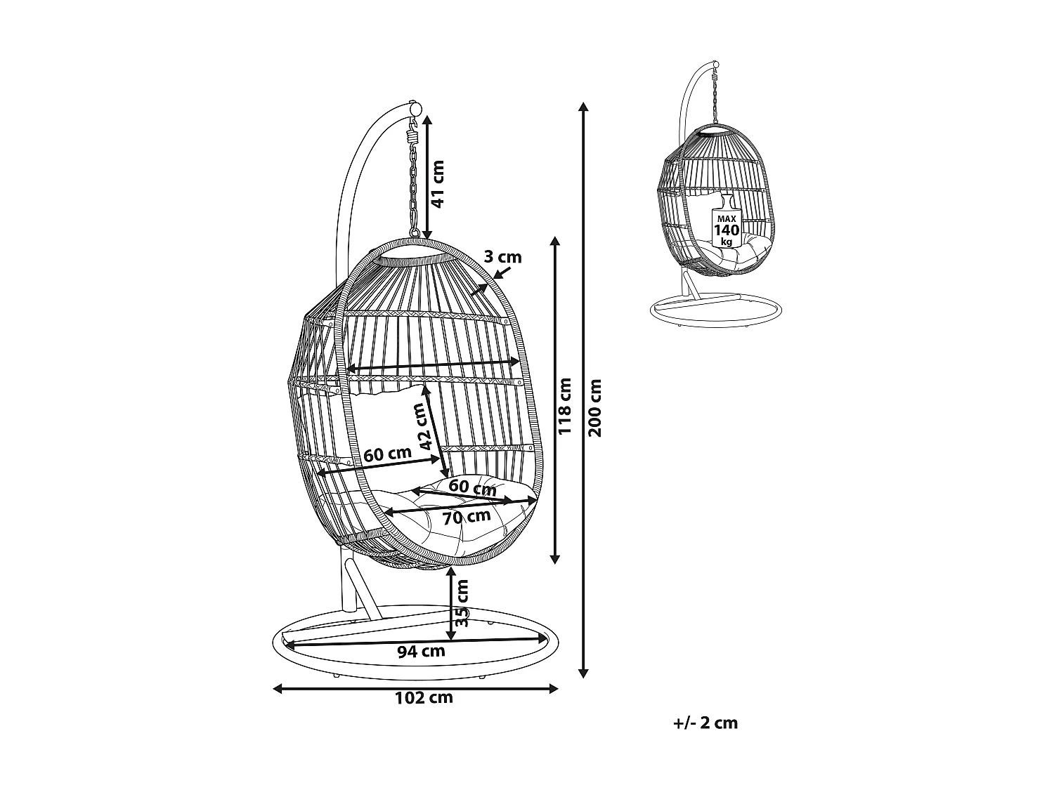 Fauteuil suspendu avec support ALBA Polyrotin Naturel