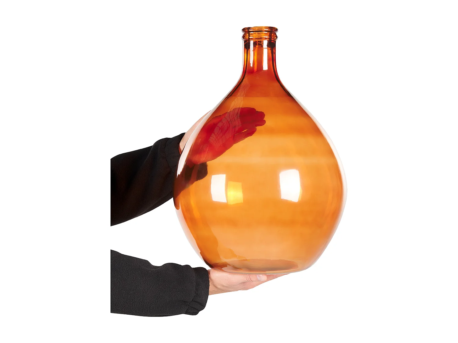 Runde Dekovase aus gefärbtem Glas handgefertigt goldbraun 48 cm Chatni