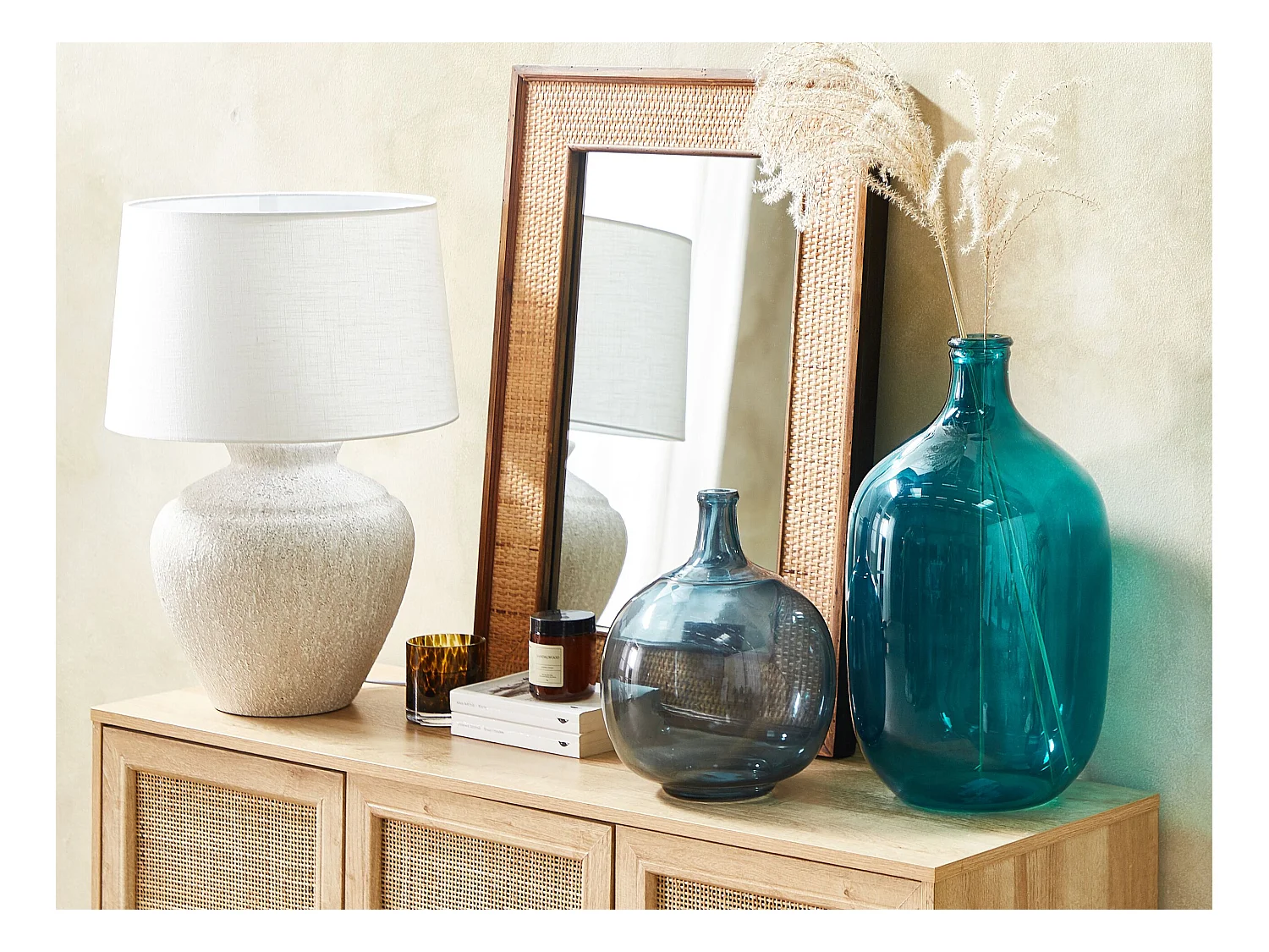 Wazon dekoracyjny SAMOSA Szkło 48 cm Turkusowy