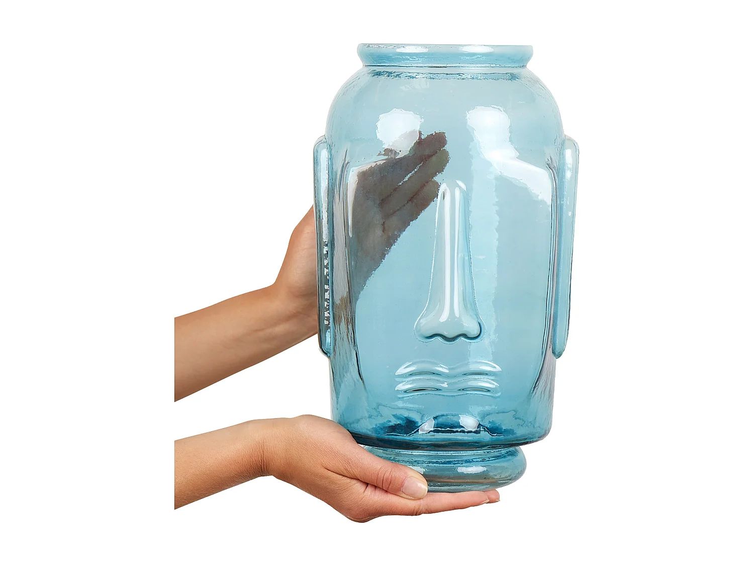 Gefärbte Dekovase Glas mit Gesichtsmotiv Tischdekoration 31 cm blau Sambar