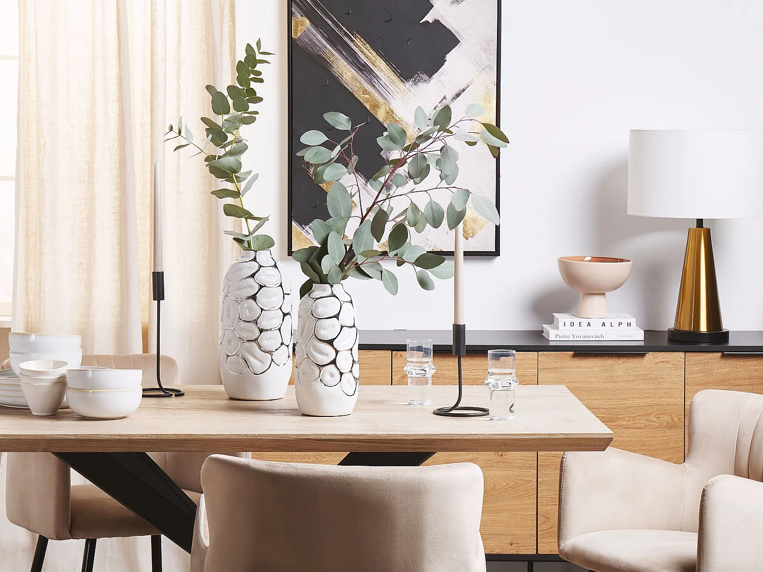 Jarro decorativo CENABUM Grés 28 cm Branco