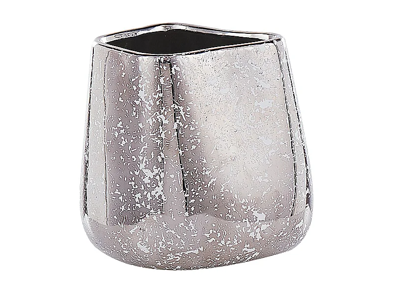 Dekovase aus Steinzeug in glänzendem Silber 20 cm asymmetrisch Glamour Stil Cirta