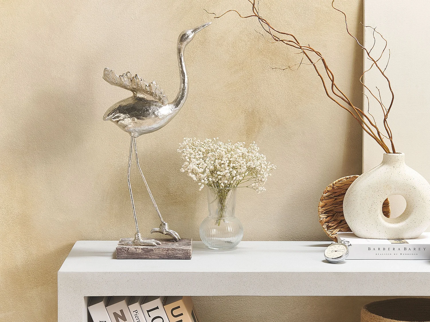 Dekofigur Kunstharz silber Vogelform 60 cm CRANE