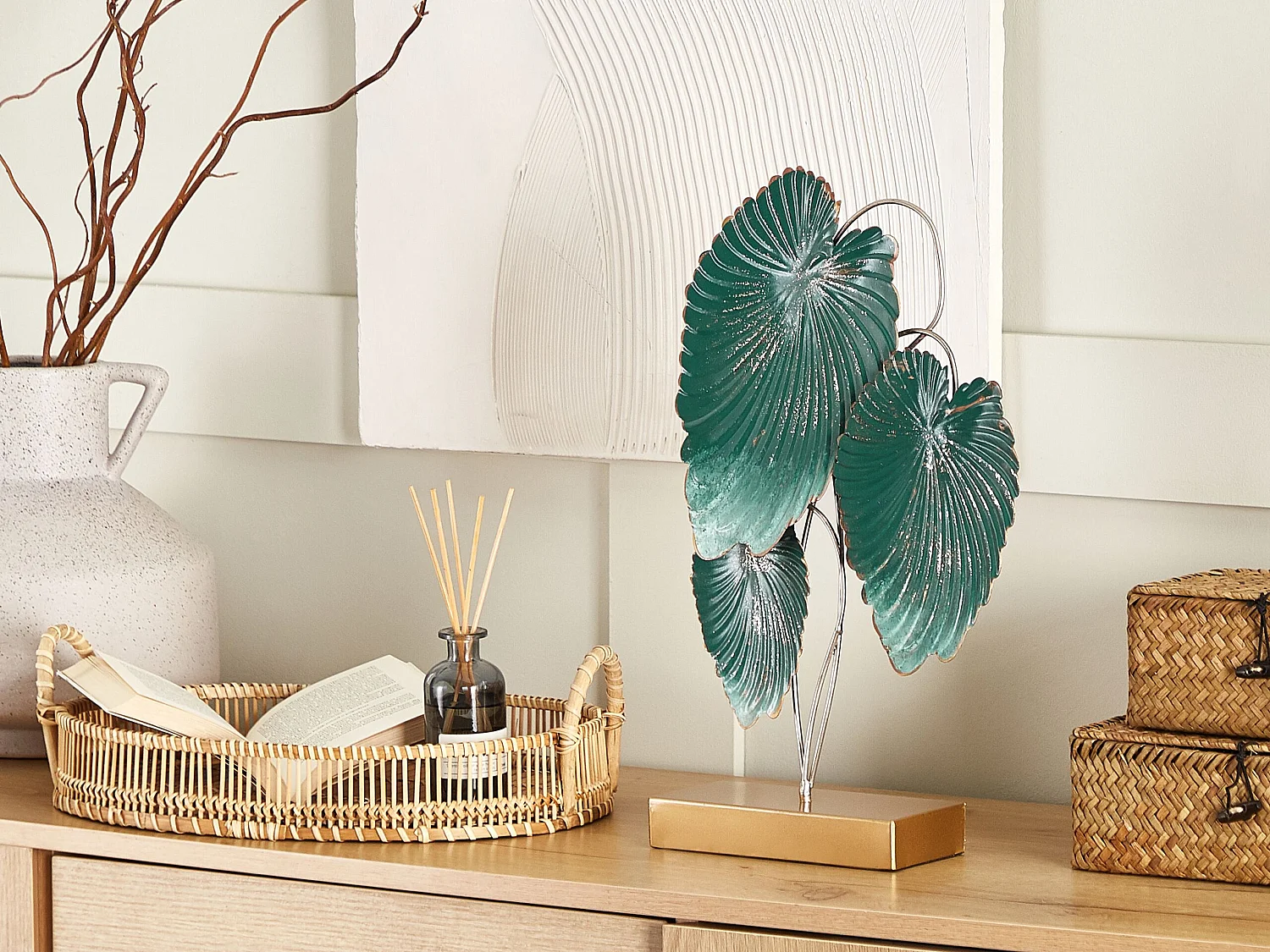 Accessoire Décoratif Feuille SODIUM Métal Bleu paon