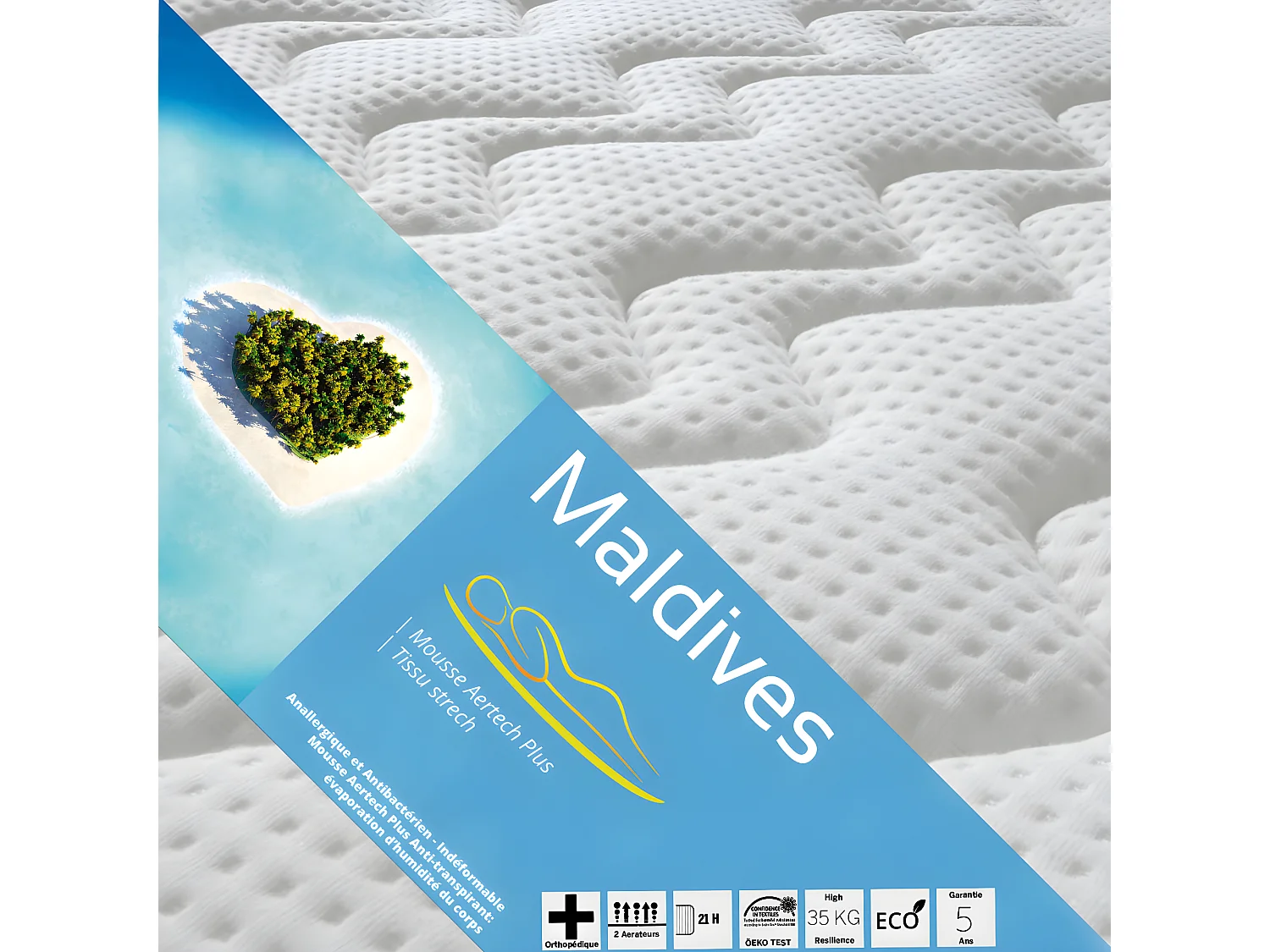 MALDIVES - Pack Matelas + Lattes 120x190