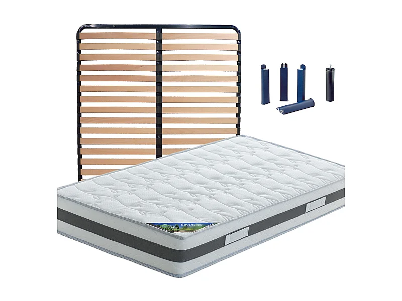 SEYCHELLES - Pack Matelas + Lattes 160x200 + Pieds