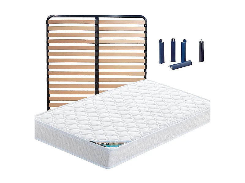 CHYPRE - Pack Matelas + Lattes 160x200 + Pieds