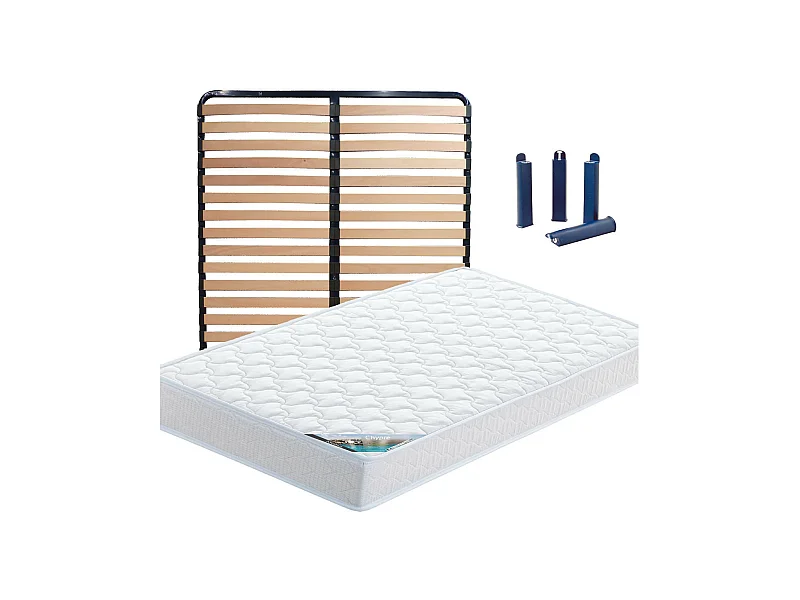CHYPRE - Pack Matelas + Lattes 130x190 + Pieds