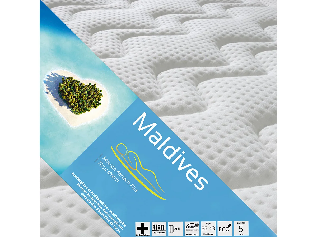 MALDIVES - Pack Matelas + AltoZone 160x200 + Pieds