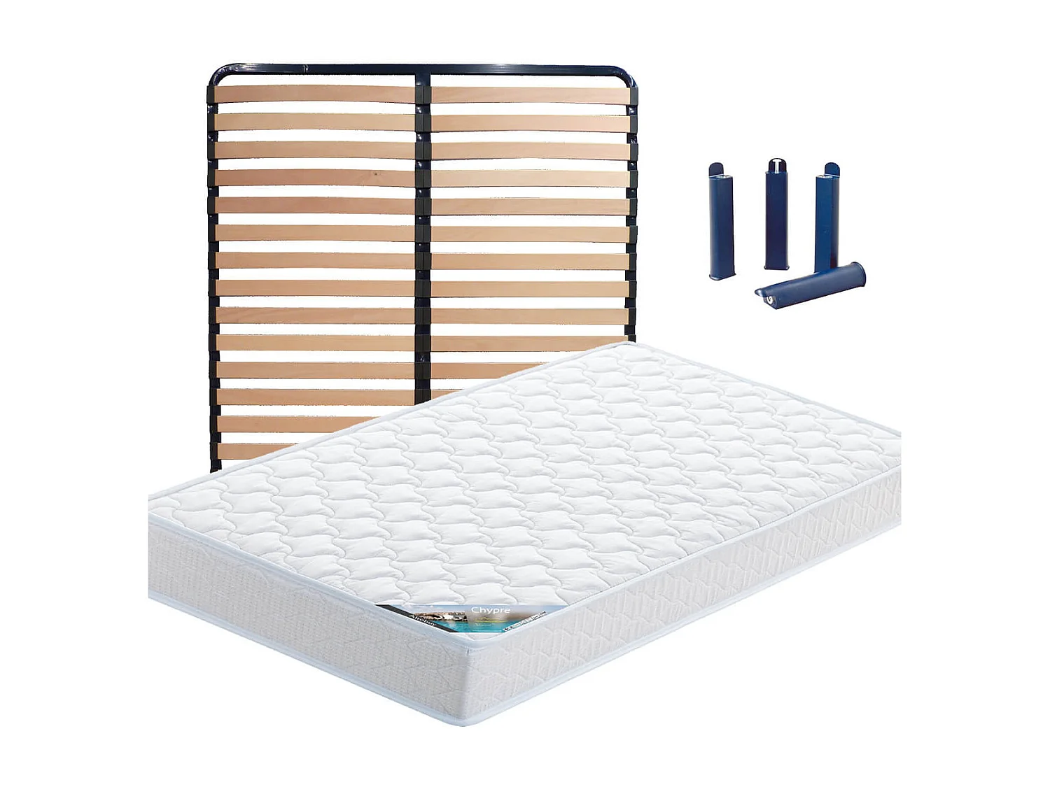 CHYPRE - Pack Matelas + Lattes 140x200 + Pieds
