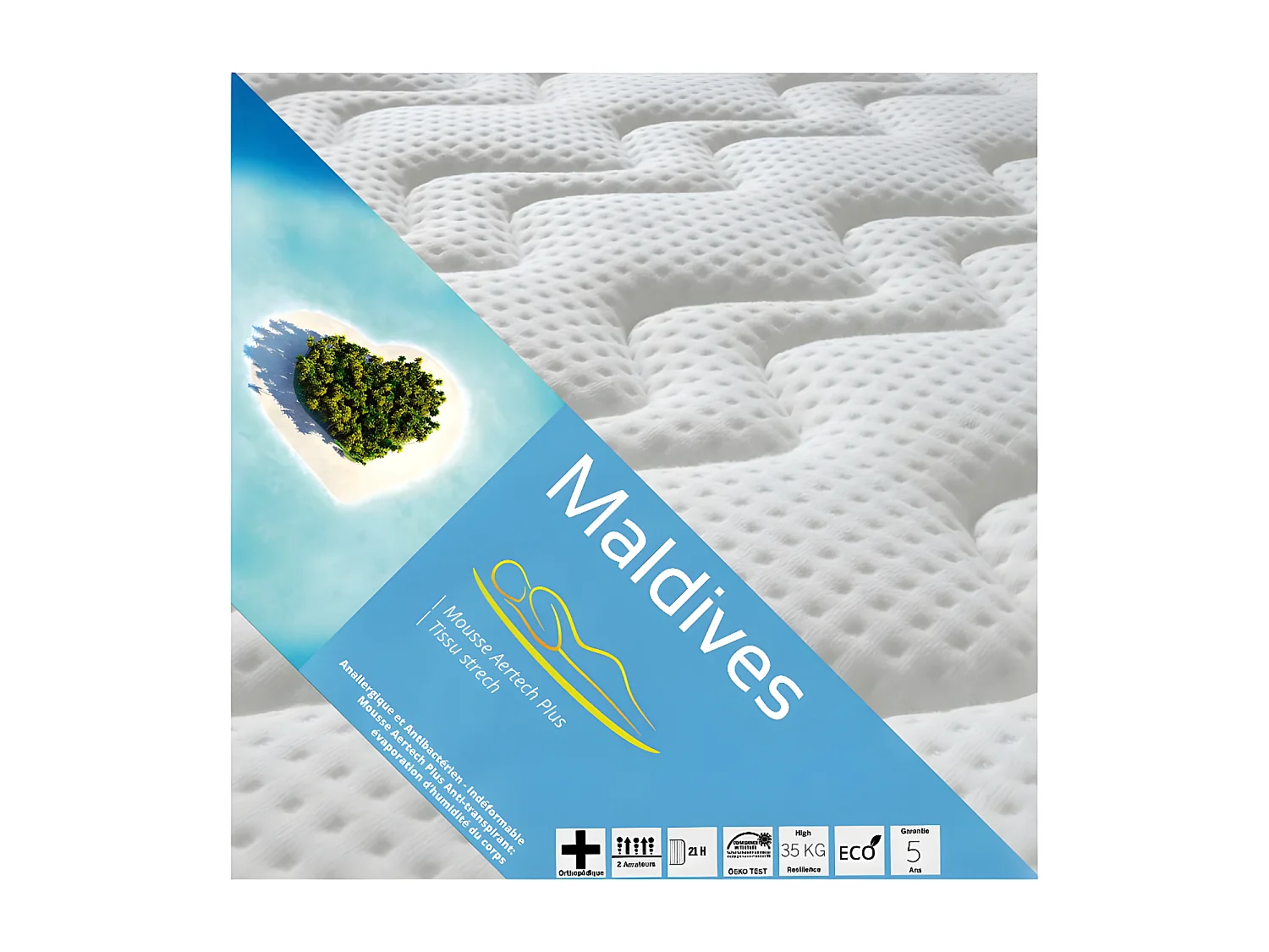 MALDIVES - Pack Matelas + AltoZone 120x190 + Pieds