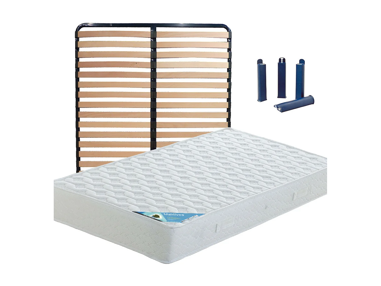 MALDIVES - Pack Matelas + Lattes 130x190 + Pieds