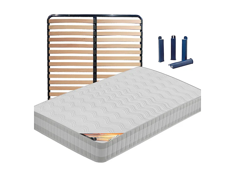 TAHITI - Pack Matelas + Lattes 140x190 + Pieds