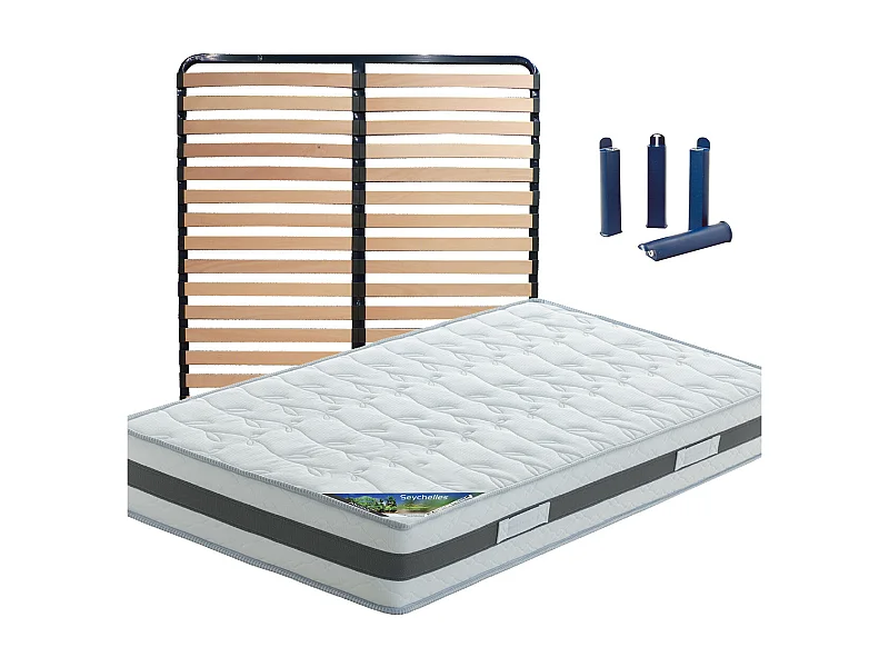 SEYCHELLES - Pack Matelas + Lattes 140x200 + Pieds