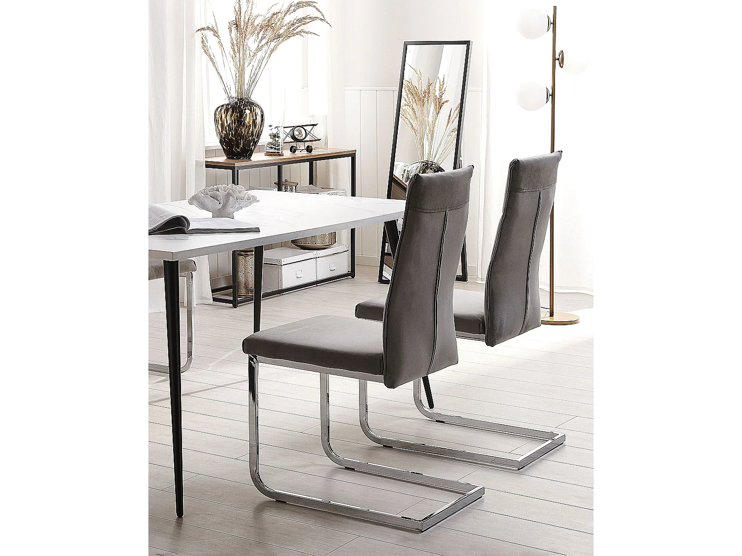 Conjunto de 2 sillas de comedor ROCKFORD Terciopelo Gris