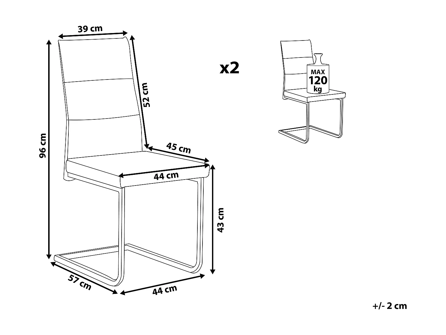 Conjunto de 2 sillas de comedor ROCKFORD Terciopelo Gris