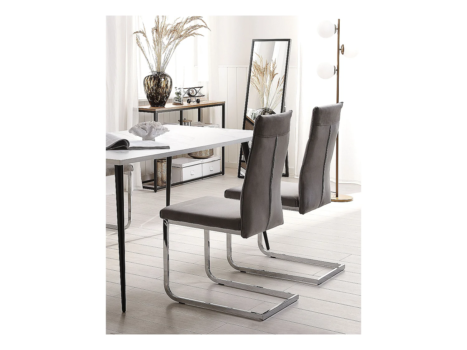 Lot de 2 chaises de salle à manger ROCKFORD Velours Gris