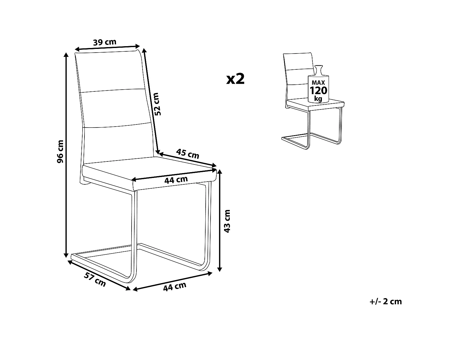 Lot de 2 chaises de salle à manger ROCKFORD Velours Gris